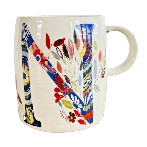 Anthropologie Petal Palette Mug Monogram “N” Starla M Halfmann Ceramic Floral - Picture 1 of 8